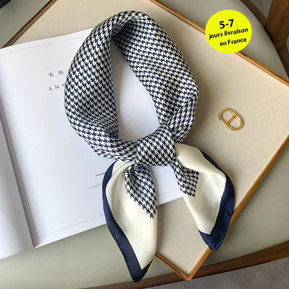 Silk Scarves Square 70 cm, Womens Scarf Plaid Silk Neck Scarf for Summer, Lightweight Hair Scarf Tie for Casual Outings