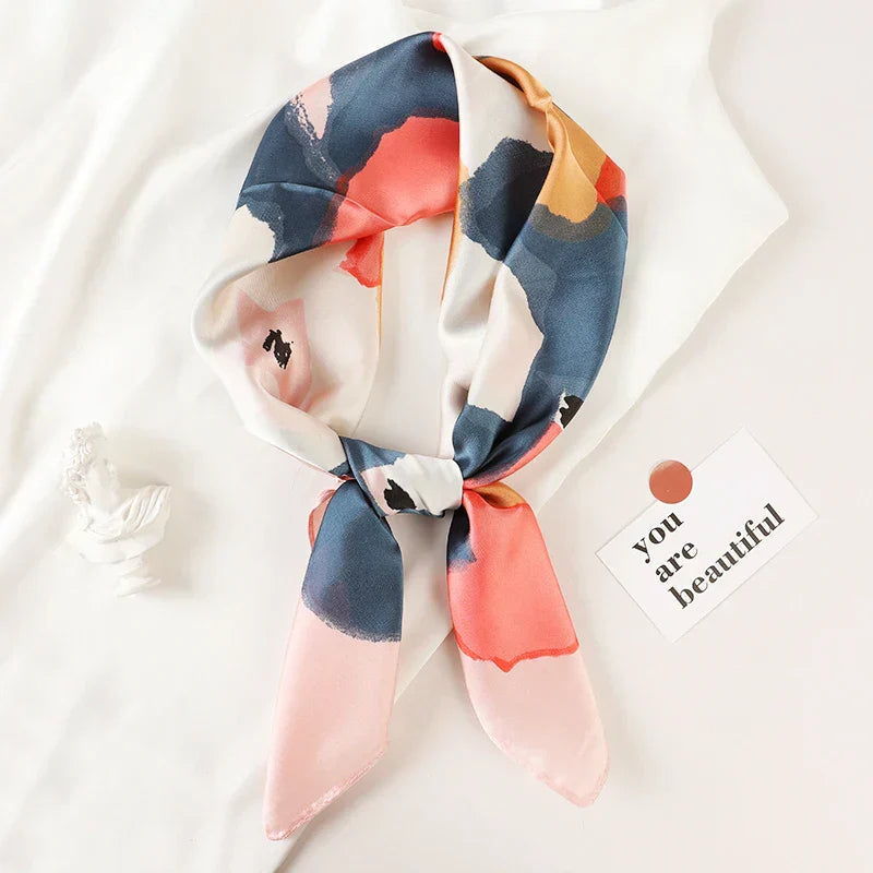 Silk Scarves Square 70 cm, Womens Scarf Plaid Silk Neck Scarf for Summer, Lightweight Hair Scarf Tie for Casual Outings
