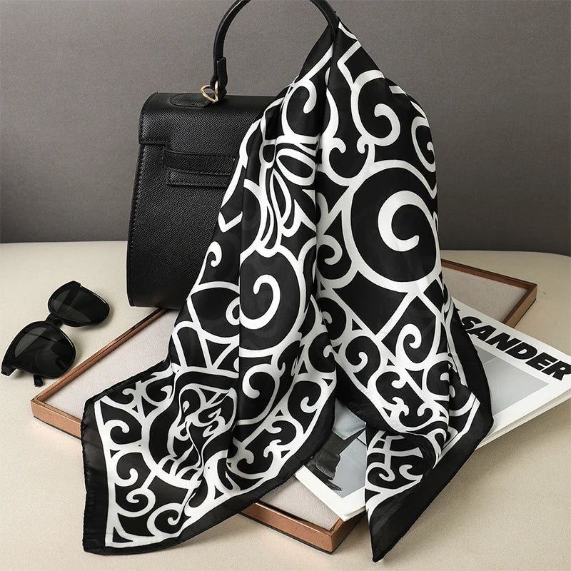 Silk Scarves Square 70 cm, Womens Scarf Plaid Silk Neck Scarf for Summer, Lightweight Hair Scarf Tie for Casual Outings