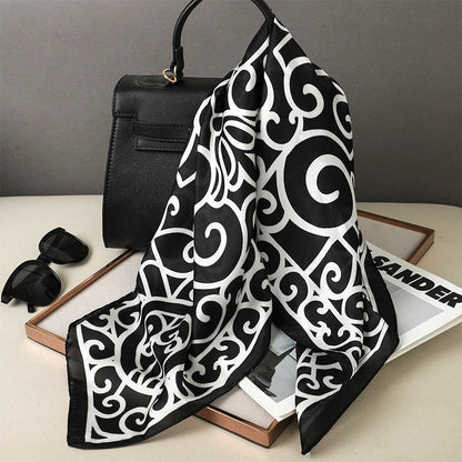 Silk Scarves Square 70 cm, Womens Scarf Plaid Silk Neck Scarf for Summer, Lightweight Hair Scarf Tie for Casual Outings