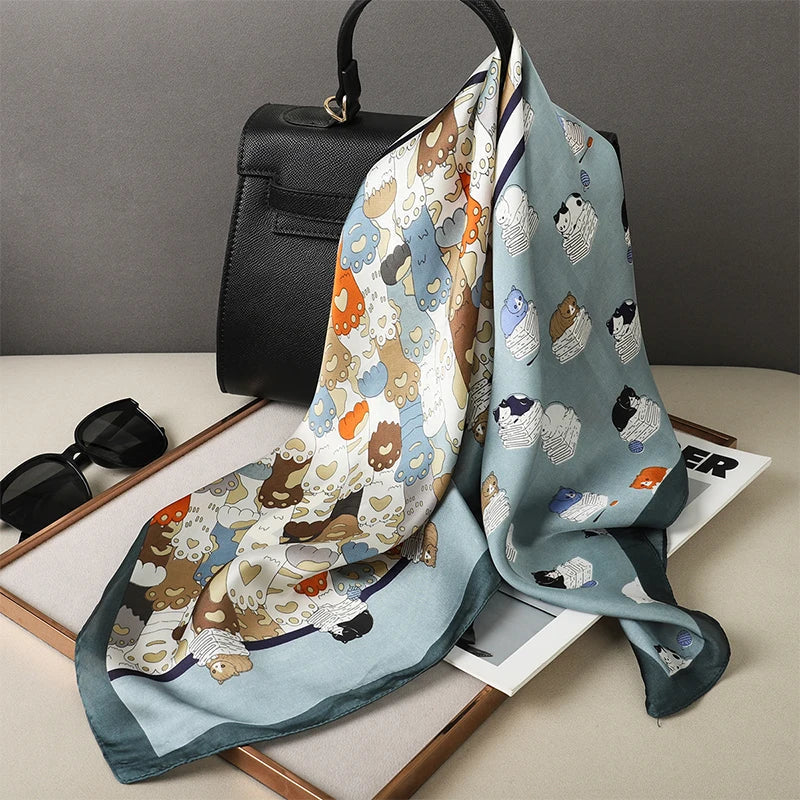 Silk Scarves Square 70 cm, Womens Scarf Plaid Silk Neck Scarf for Summer, Lightweight Hair Scarf Tie for Casual Outings