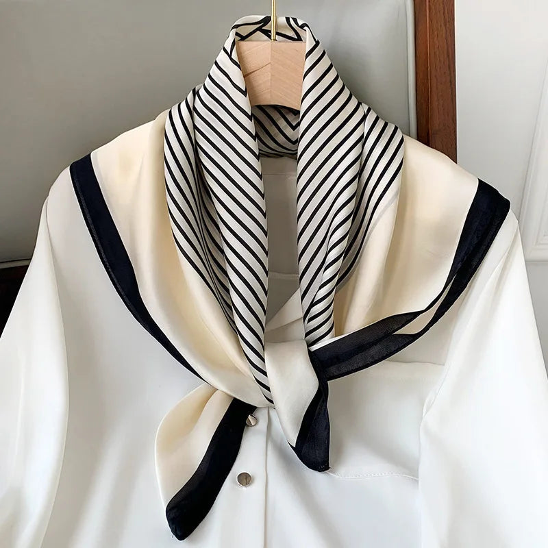 Silk Scarves Square 70 cm, Womens Scarf Plaid Silk Neck Scarf for Summer, Lightweight Hair Scarf Tie for Casual Outings