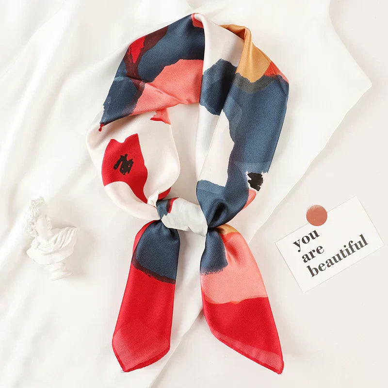 Silk Scarves Square 70 cm, Womens Scarf Plaid Silk Neck Scarf for Summer, Lightweight Hair Scarf Tie for Casual Outings