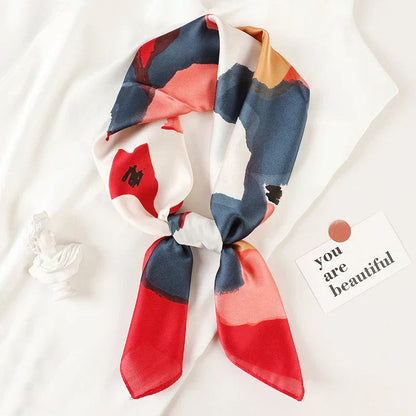Silk Scarves Square 70 cm, Womens Scarf Plaid Silk Neck Scarf for Summer, Lightweight Hair Scarf Tie for Casual Outings