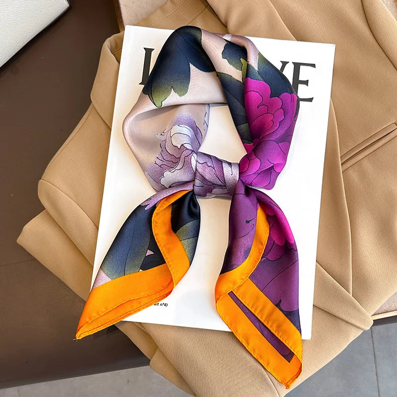 Silk Scarves Square 70 cm, Womens Scarf Plaid Silk Neck Scarf for Summer, Lightweight Hair Scarf Tie for Casual Outings