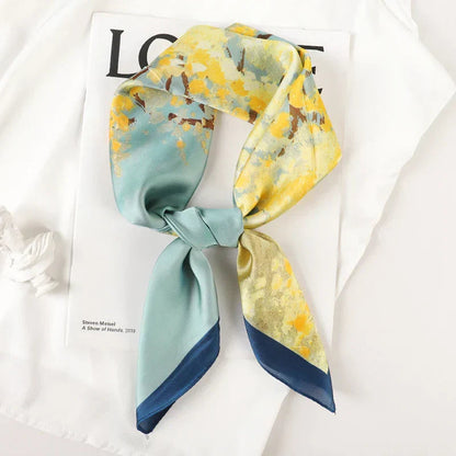 Silk Scarves Square 70 cm, Womens Scarf Plaid Silk Neck Scarf for Summer, Lightweight Hair Scarf Tie for Casual Outings