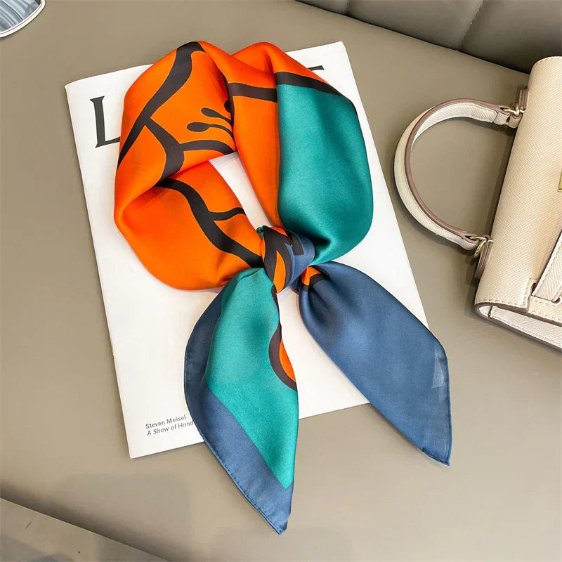 Silk Scarves Square 70 cm, Womens Scarf Plaid Silk Neck Scarf for Summer, Lightweight Hair Scarf Tie for Casual Outings