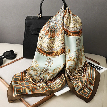 Silk Scarves Square 70 cm, Womens Scarf Plaid Silk Neck Scarf for Summer, Lightweight Hair Scarf Tie for Casual Outings