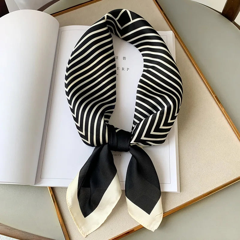 Silk Scarves Square 70 cm, Womens Scarf Plaid Silk Neck Scarf for Summer, Lightweight Hair Scarf Tie for Casual Outings