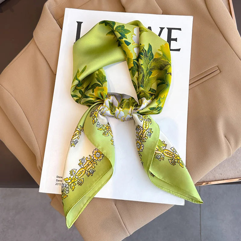 Silk Scarves Square 70 cm, Womens Scarf Plaid Silk Neck Scarf for Summer, Lightweight Hair Scarf Tie for Casual Outings