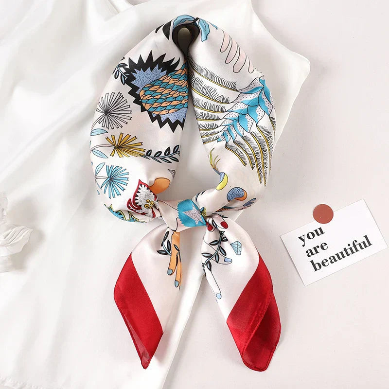 Silk Scarves Square 70 cm, Womens Scarf Plaid Silk Neck Scarf for Summer, Lightweight Hair Scarf Tie for Casual Outings