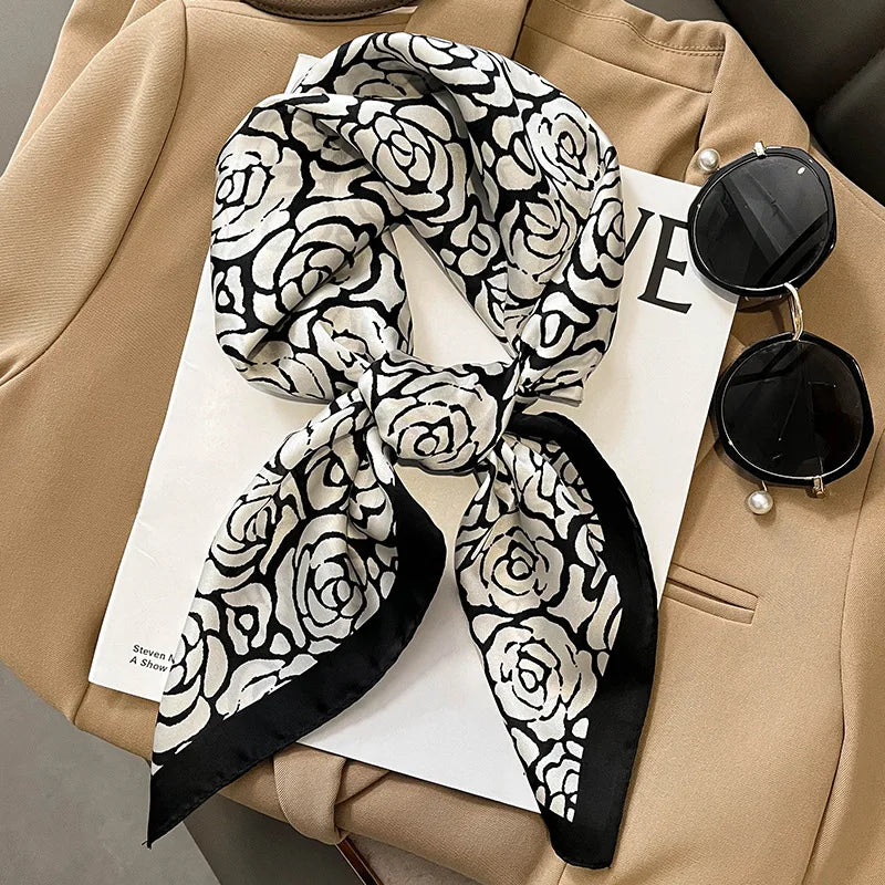 Silk Scarves Square 70 cm, Womens Scarf Plaid Silk Neck Scarf for Summer, Lightweight Hair Scarf Tie for Casual Outings