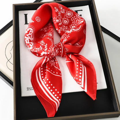Silk Scarves Square 70 cm, Womens Scarf Plaid Silk Neck Scarf for Summer, Lightweight Hair Scarf Tie for Casual Outings