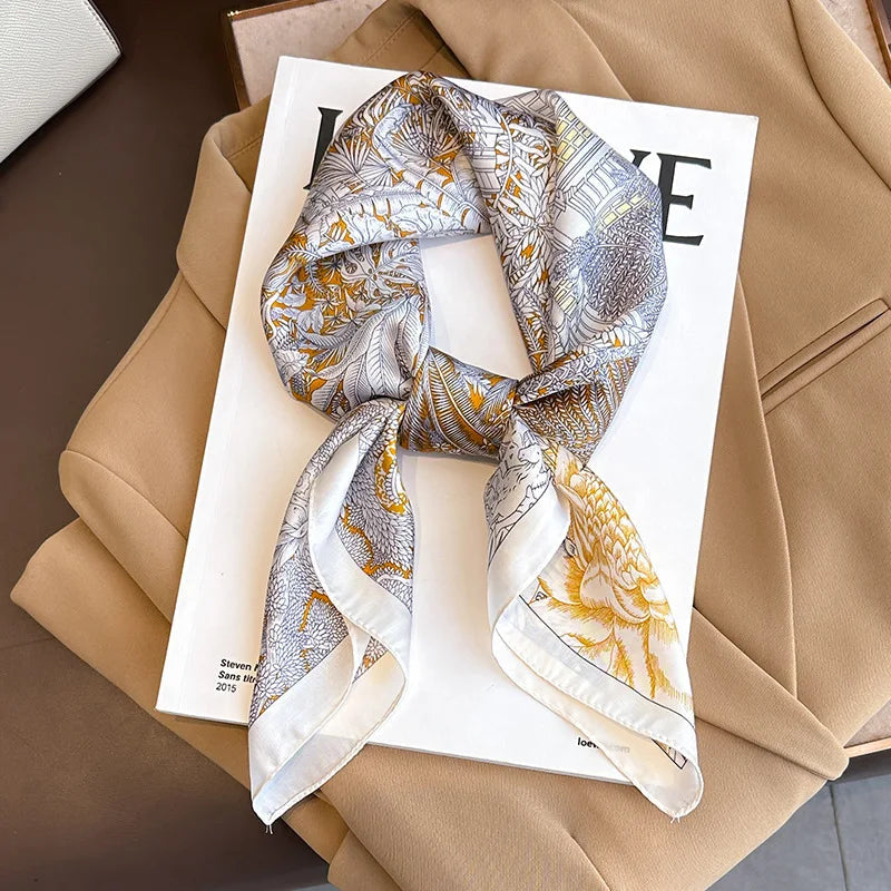 Silk Scarves Square 70 cm, Womens Scarf Plaid Silk Neck Scarf for Summer, Lightweight Hair Scarf Tie for Casual Outings