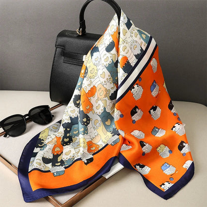 Silk Scarves Square 70 cm, Womens Scarf Plaid Silk Neck Scarf for Summer, Lightweight Hair Scarf Tie for Casual Outings