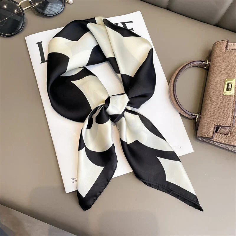 Silk Scarves Square 70 cm, Womens Scarf Plaid Silk Neck Scarf for Summer, Lightweight Hair Scarf Tie for Casual Outings