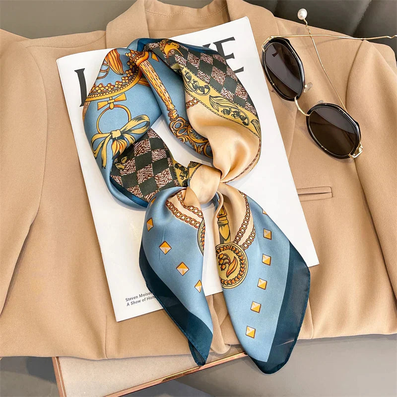 Silk Scarves Square 70 cm, Womens Scarf Plaid Silk Neck Scarf for Summer, Lightweight Hair Scarf Tie for Casual Outings