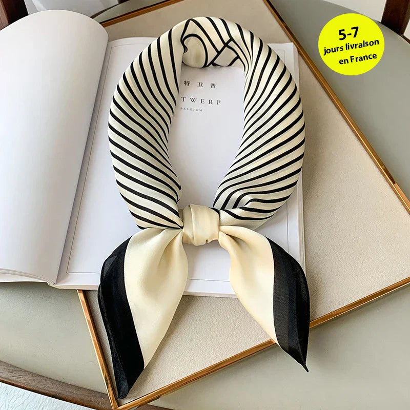 Silk Scarves Square 70 cm, Womens Scarf Plaid Silk Neck Scarf for Summer, Lightweight Hair Scarf Tie for Casual Outings