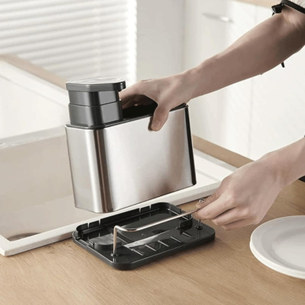 Sorin Kitchen Organizer - Stainless Steel Soap Dispenser and Utensil Rack