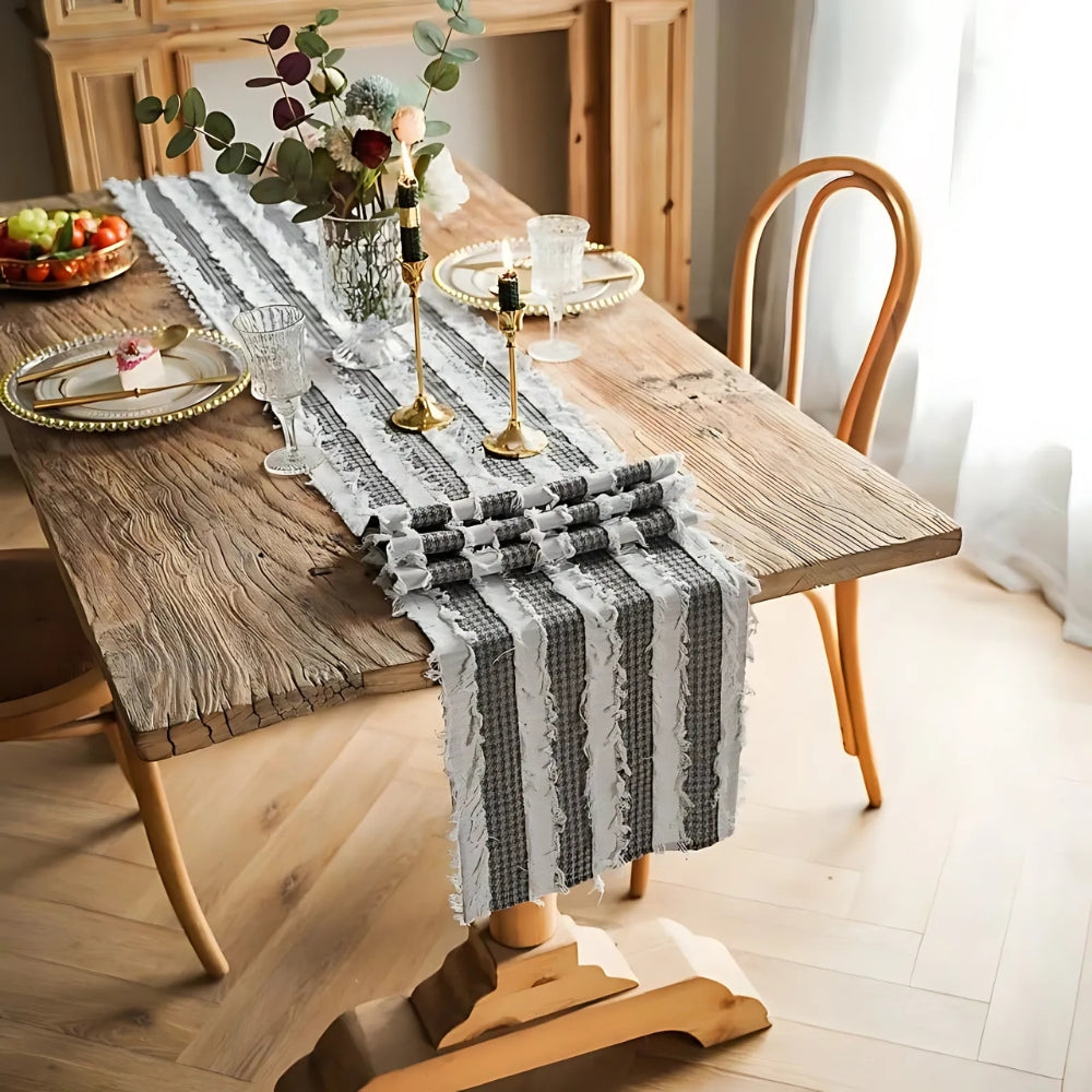 Sorin Table Runner - Linen Blend, Rustic Frayed Fabric Strips