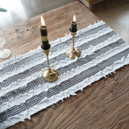 Sorin Table Runner - Linen Blend, Rustic Frayed Fabric Strips