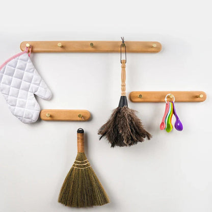 Chic Natural Wood Wall Hooks with Elegant Brass Details
