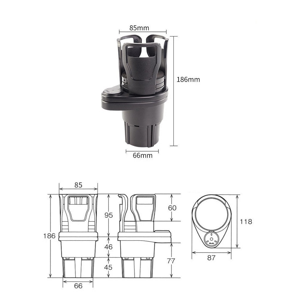 Space Saver | 2-in-1 Car Cup Holder with Adjustable Base | Rotating Design for Easy Access