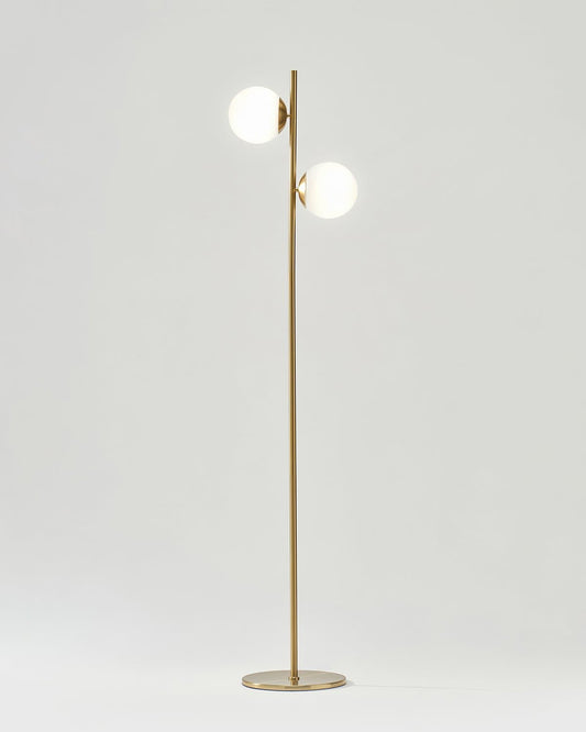 65-Inch Dual-Globe Standing Lamp White Frosted Glass Shades Metal Base Foot Switch 3000K Warm LED for Bedroom Reading Nook Corner Accent Sca