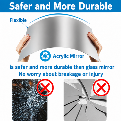 Shatterproof Mirror Film Sheet | Self-Adhesive Reflective Surface | Trim-to-Fit Wall Decal | Crystal Clear Finish for Walls, Doors &