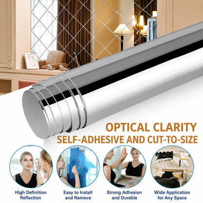 Shatterproof Mirror Film Sheet | Self-Adhesive Reflective Surface | Trim-to-Fit Wall Decal | Crystal Clear Finish for Walls, Doors &