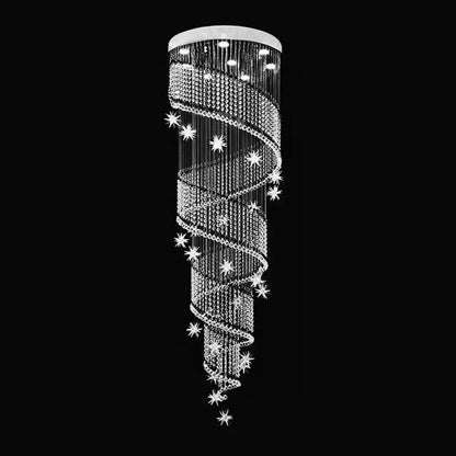 Cascading Crystal Chandelier for Staircase Chrome Finish Modern Raindrop Fixture Foyer Entryway Double-Height Ceiling GU10 LED Compatible