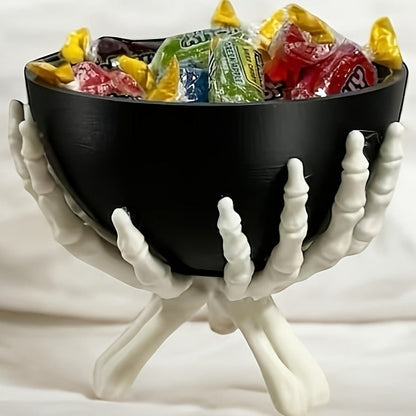 Spooktacular Halloween Candy Bowl - Matte Black Plastic with Detachable Skeleton Hands