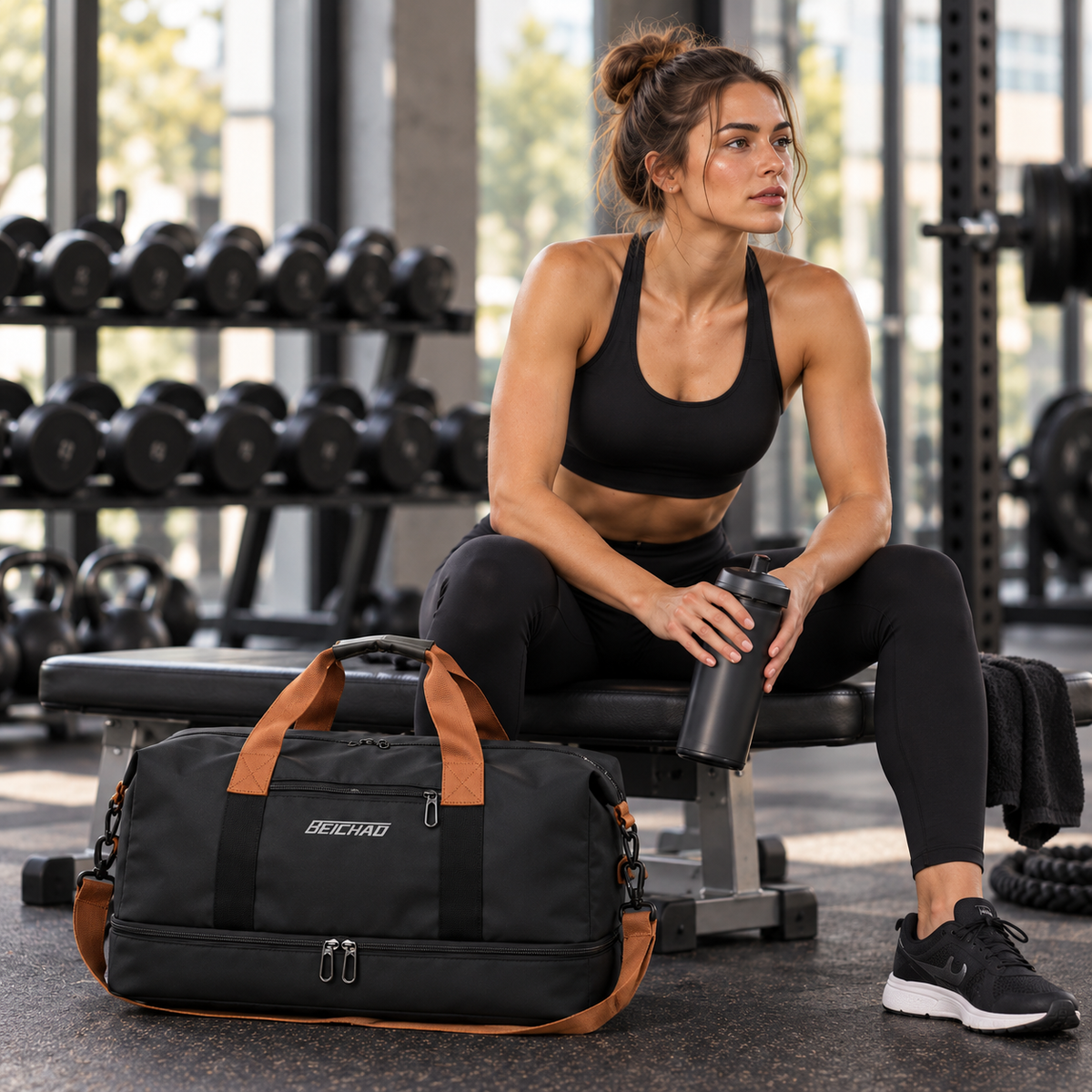 Weekend Duffel Bag with Shoe Compartment & Wet-Dry Separation for Gym Travel
