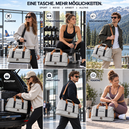 Weekend Duffel Bag with Shoe Compartment & Wet-Dry Separation for Gym Travel