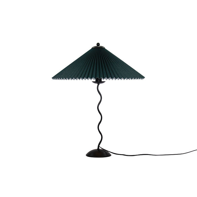 Sculptural Desk Lamp with Gathered Shade & Arc Base 17-inch Beige White Green Black Nightstand Light for Bedroom Living Room Accent