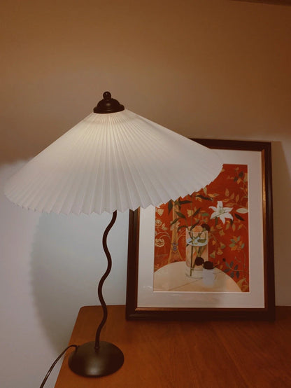 Sculptural Desk Lamp with Gathered Shade & Arc Base 17-inch Beige White Green Black Nightstand Light for Bedroom Living Room Accent