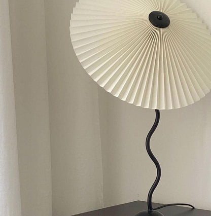 Sculptural Desk Lamp with Gathered Shade & Arc Base 17-inch Beige White Green Black Nightstand Light for Bedroom Living Room Accent