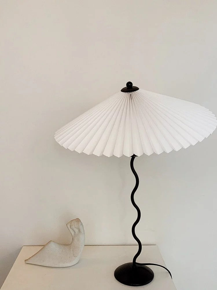 Sculptural Desk Lamp with Gathered Shade & Arc Base 17-inch Beige White Green Black Nightstand Light for Bedroom Living Room Accent
