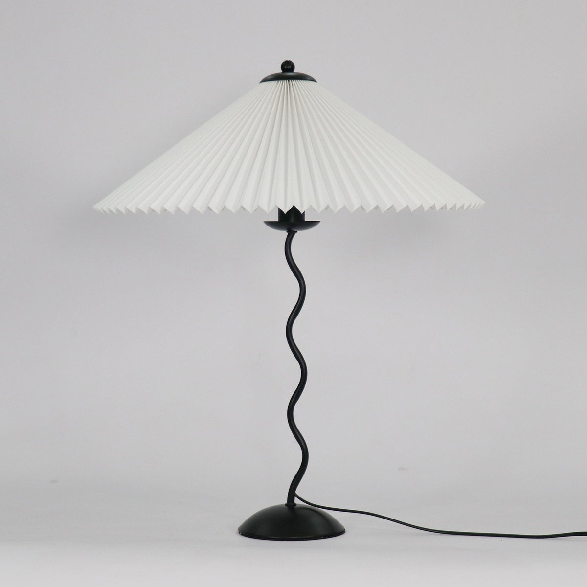 Sculptural Desk Lamp with Gathered Shade & Arc Base 17-inch Beige White Green Black Nightstand Light for Bedroom Living Room Accent