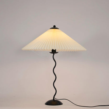 Sculptural Desk Lamp with Gathered Shade & Arc Base 17-inch Beige White Green Black Nightstand Light for Bedroom Living Room Accent