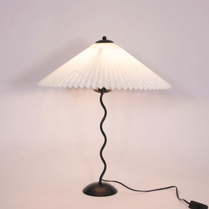 Sculptural Desk Lamp with Gathered Shade & Arc Base 17-inch Beige White Green Black Nightstand Light for Bedroom Living Room Accent