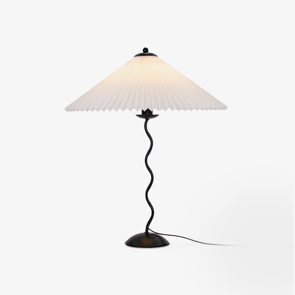 Sculptural Desk Lamp with Gathered Shade & Arc Base 17-inch Beige White Green Black Nightstand Light for Bedroom Living Room Accent