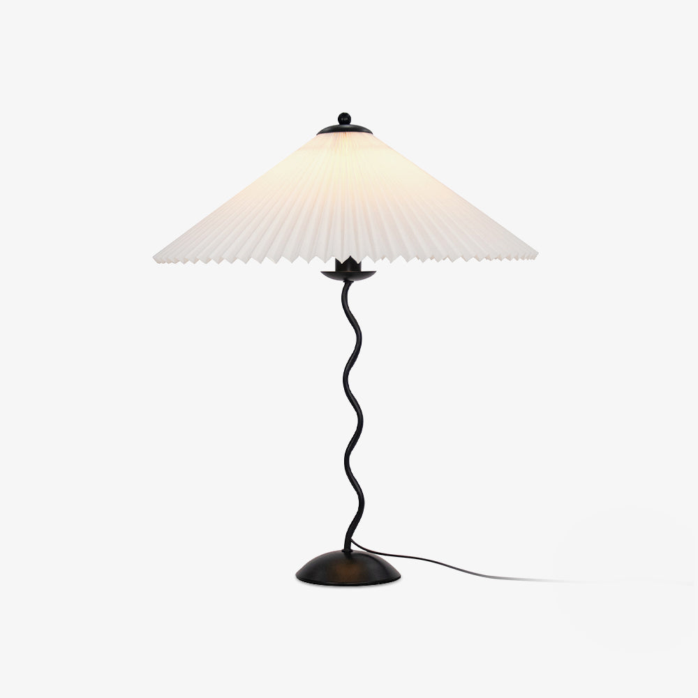 Sculptural Desk Lamp with Gathered Shade & Arc Base 17-inch Beige White Green Black Nightstand Light for Bedroom Living Room Accent