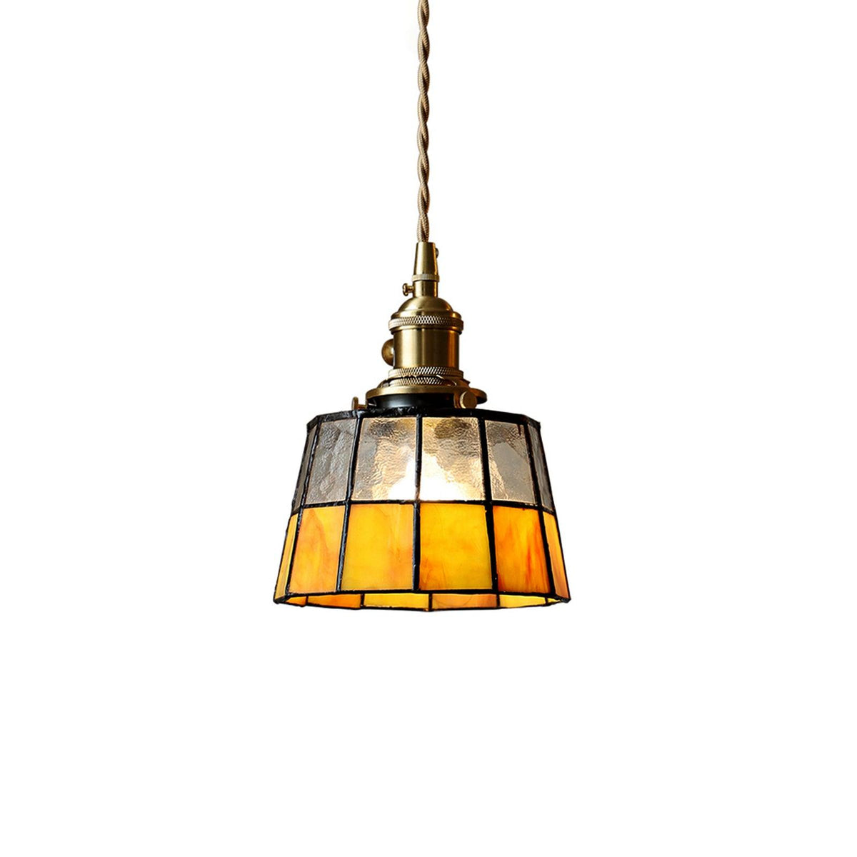 Geometric Glass Shade Hanging Light Fixture 6-Inch Brass Accents Adjustable for Counter Island Dining Table Modern Ceiling Suspended Lamp