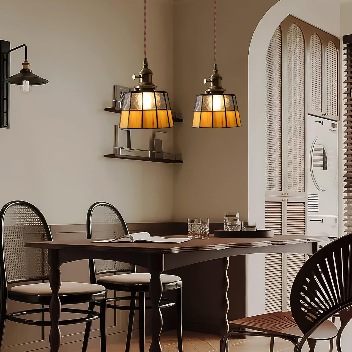 Geometric Glass Shade Hanging Light Fixture 6-Inch Brass Accents Adjustable for Counter Island Dining Table Modern Ceiling Suspended Lamp
