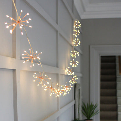 Copper Starburst Fairy String Lights Warm White LED Indoor Outdoor Hanging Décor for Living Room Patio Party Wedding Battery Powered Plug-In