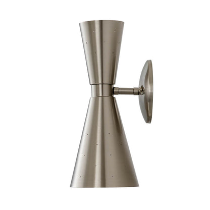 Perforated Metal Wall Light Fixture Dual Cone Sconce Brass Nickel Hardwired Uplight Downlight Bedroom Bathroom Hallway Entryway Ambient