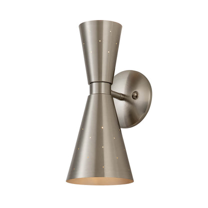 Perforated Metal Wall Light Fixture Dual Cone Sconce Brass Nickel Hardwired Uplight Downlight Bedroom Bathroom Hallway Entryway Ambient
