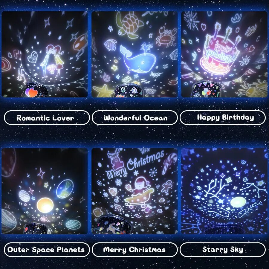 Star Projector Night Light for Kids Room – LED Rotating Galaxy Lamp with 6 Color Modes & USB Rechargeable Battery – Nursery Ceiling