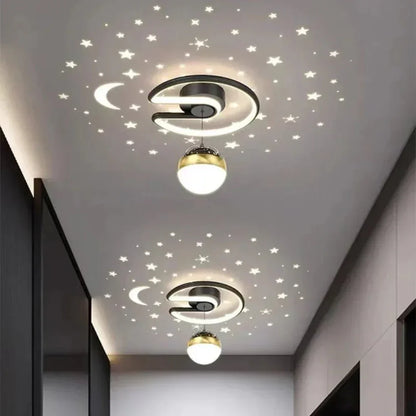 Plafonnier LED encastrable à intensité variable avec projection ciel étoilé pour chambres et couloirs | Luminaire rond en aluminium | 25 cm de diamètre